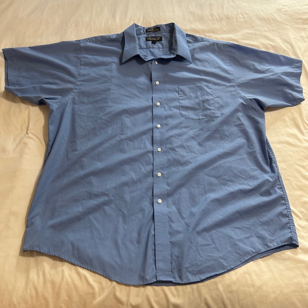 Massini Mens Blue Wrinkle Resistant Broadcloth Short Sleeve Button Down Shirt 3X